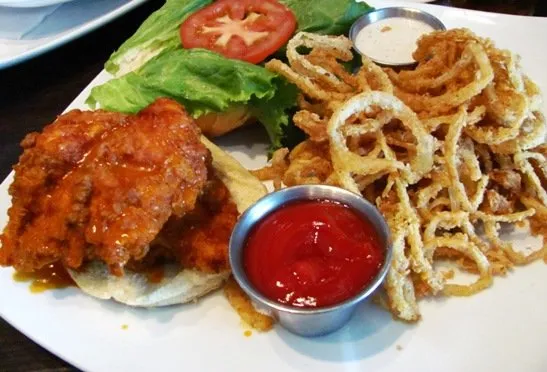 Buffalo chicken sandwich at Tobacco Road Sport in Durham, NC Triangle Dining