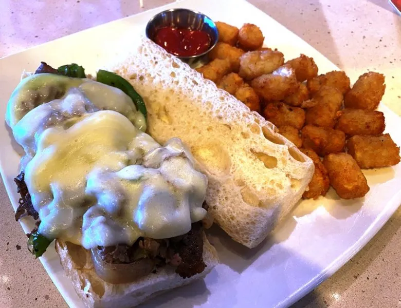Cheesesteak and tots at Tobacco Road Sports Durham - nctriangledining.com