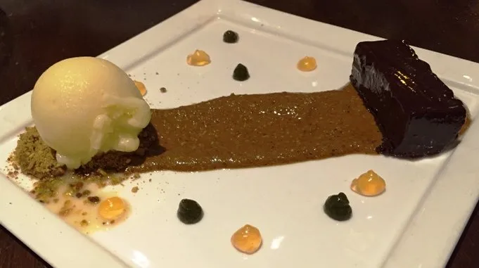 Chocolate ganache with passionfruit sorbet at ORO in Raleigh- NC Triangle Dining