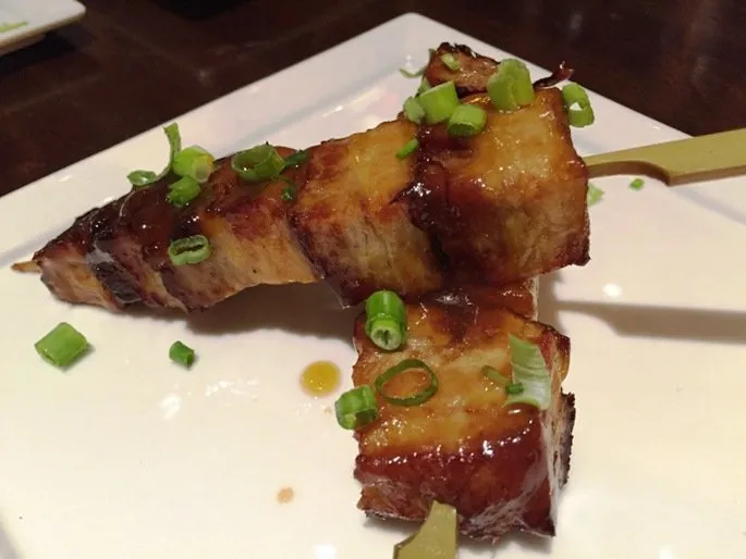 Pork belly skewers at ORO in Raleigh- NC Triangle Dining