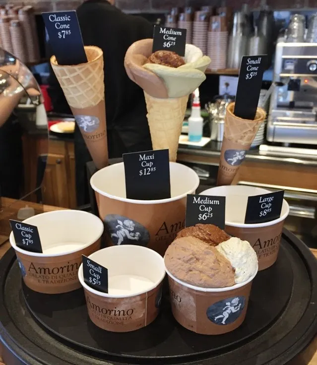 Gelato serving options at Amorino Gelato in Raleigh - NC Triangle Dining