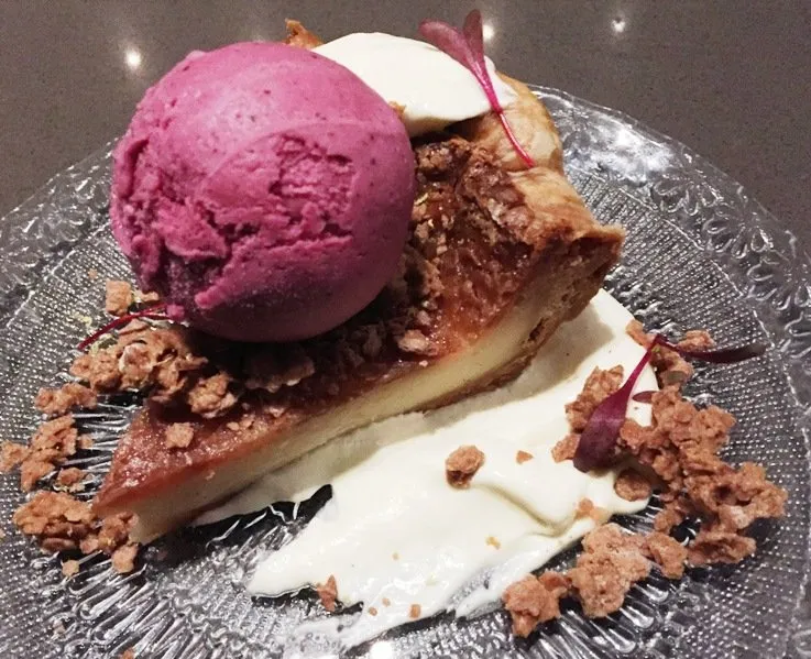 Sugar cream pie with huckleberry sherbet at Crawford and Son in Raleigh - NC Triangle Dining
