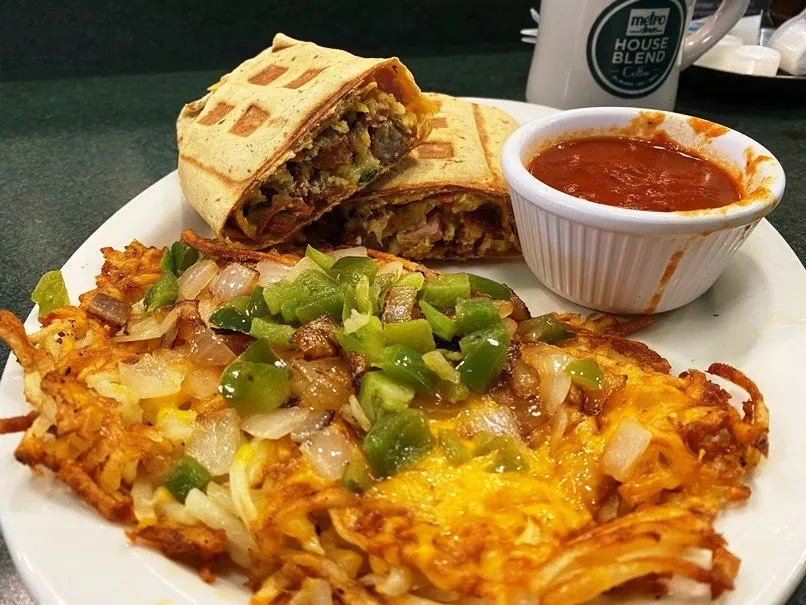 Italian pressed burrito and hash-browns at Metro Diner in Raleigh - nctriangledining.com
