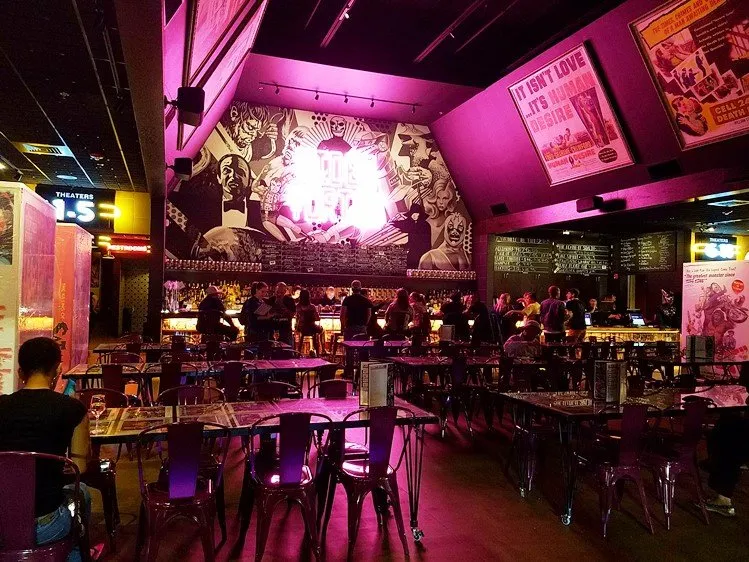 Bright lobby at Alamo Drafthouse Raleigh - nctriangledining.com