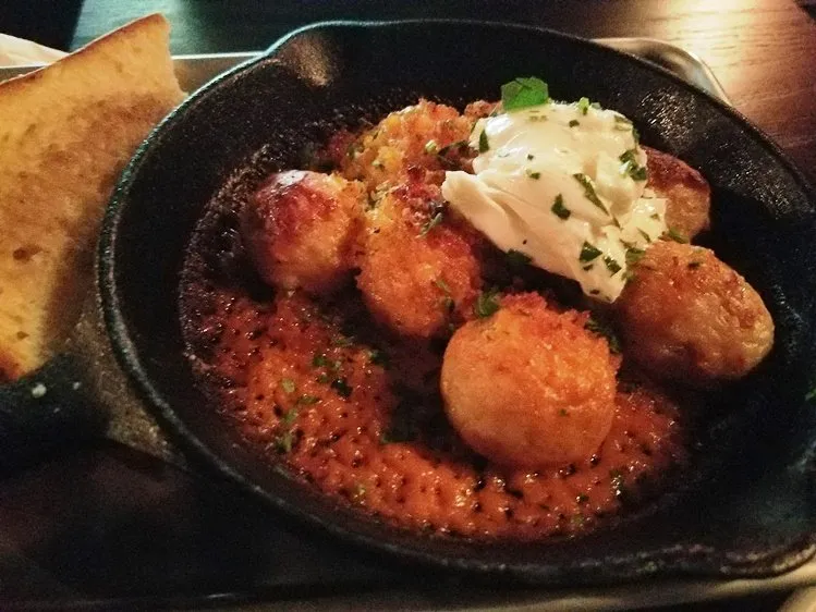 Chicken meatballs with garlic bread at Alamo Drafthouse Raleigh - nctriangledining.com