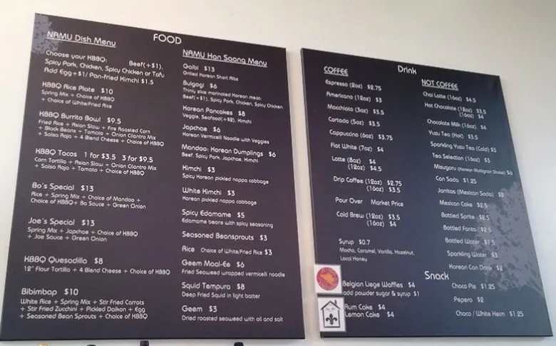 Menu at Namu in Durham - nctriangledining.com