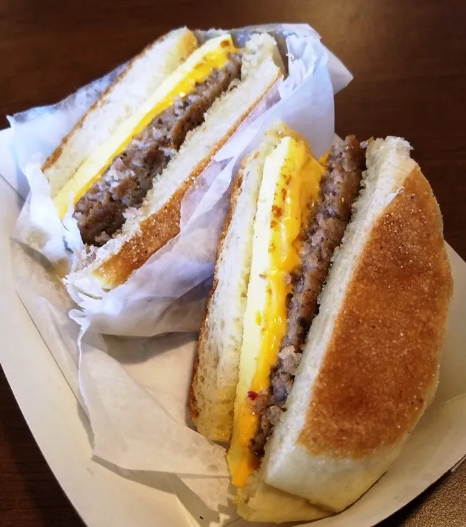 Sausage, egg and cheese breakfast sandwich at Michael's English Muffins in Raleigh - nctriangledining.com