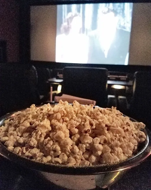 Popcorn with herbs and parmesan cheese at Alamo Drafthouse in Raleigh - nctriangledining.com