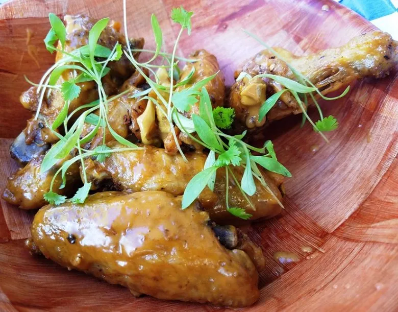 Confit chicken wings with peanut satay sauce at Eastcut Sandwich Bar in Durham - nctriangledining.com