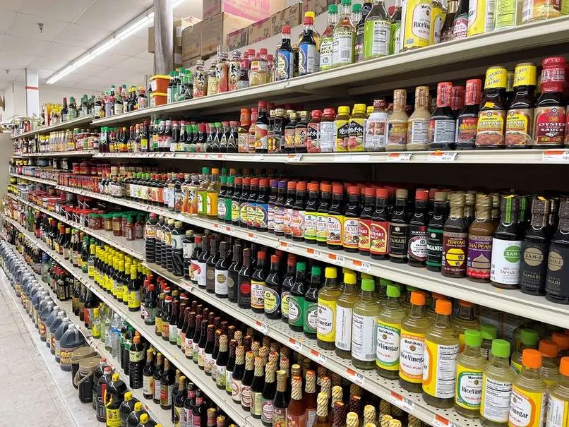 Bottled sauces area at Grand Asia Market in Raleigh -nctriangledining.com