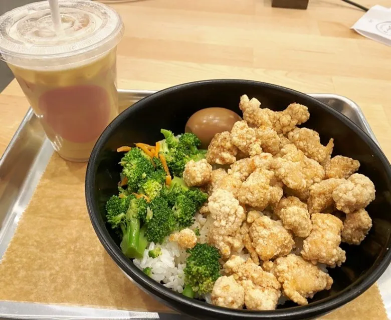 Popcorn chicken rice plate at Cha House in Raleigh - nctriangledining.com