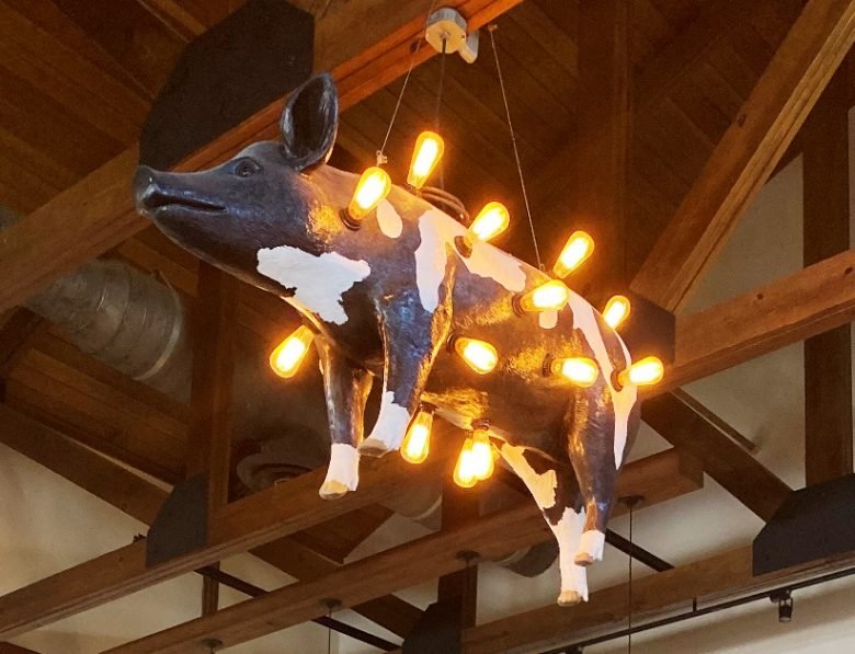 Hog light overhead at Sam Jones BBQ in Winterville - nctriangledining.com
