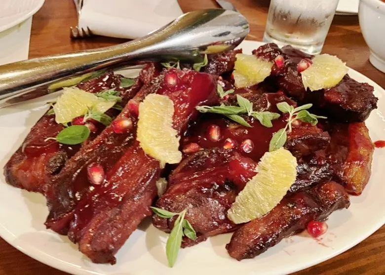 Beef ribs with cranberry-orange glaze at the Chef and the Farmer in Kinston, NC - nctriangledining.com