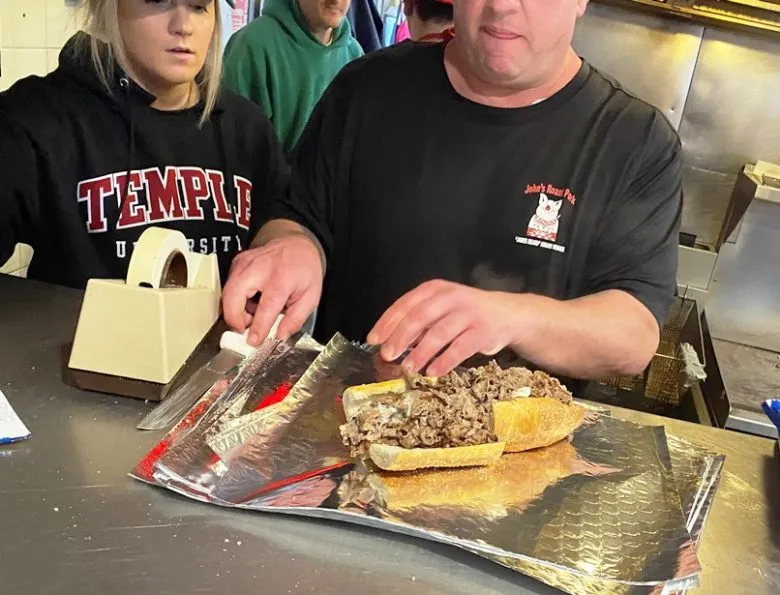 Making sandwiches at John's Roast Pork in Philadelphia - nctriangledining.com