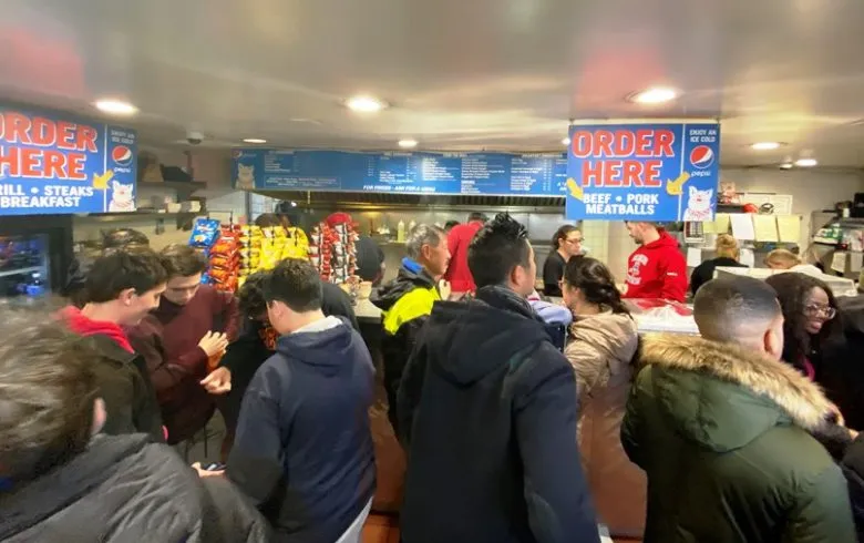 Customer queue at John's Roast Pork in Philadelphia - nctriangledining.com