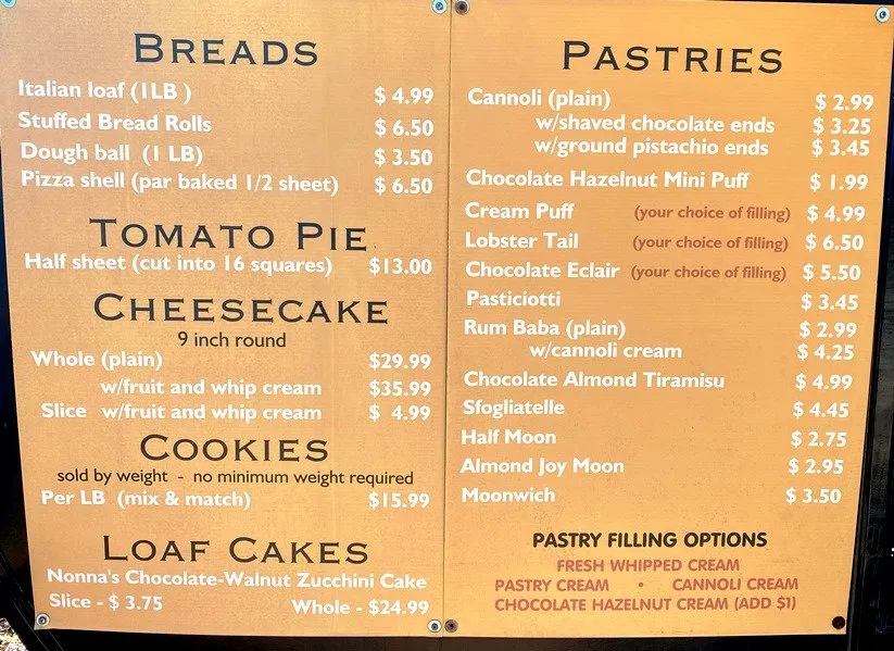 Menu and Prices at Utica Bakery in Apex (Oct 2021)- nctriangledining.com