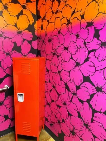 Hand stenciled bathroom wall at KoKyu Southpoint in Durham - nctriangledining.com
