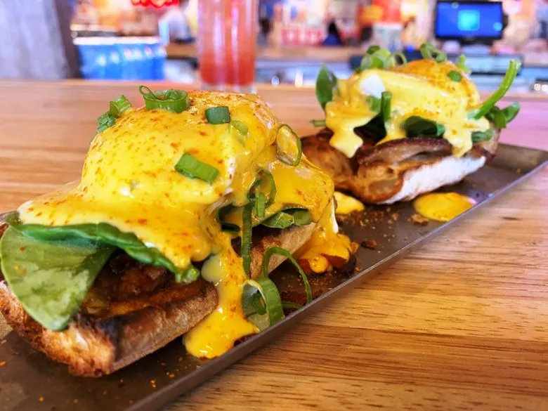 Coconut curry benedict at Hawkers in Chapel Hill - nctriangledining.com