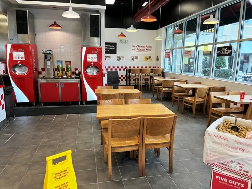 Dining area at Five Guys at North Hills in Raleigh - nctriangledining.com