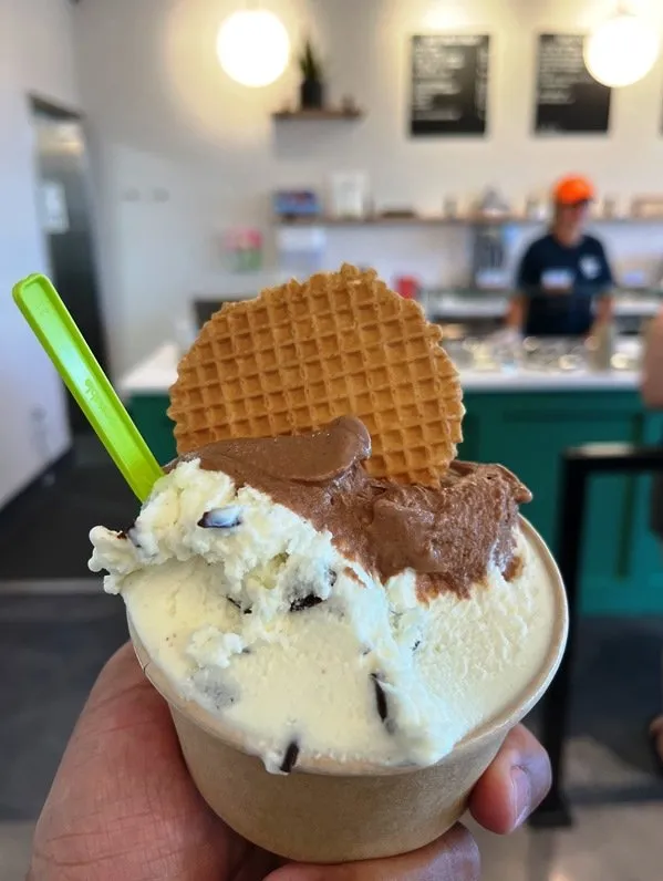 Cup of straciatella and malted milk chocolate gelato at Geluna Gelato in Cary - nctriangledining.com