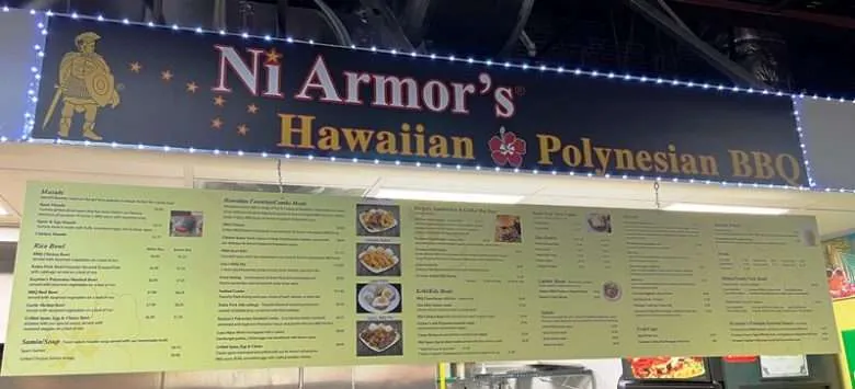 Food menu at Ni Armor's Hawaiian and Polynesian BBQ at Burlington Food Hall - nctriangledining.com