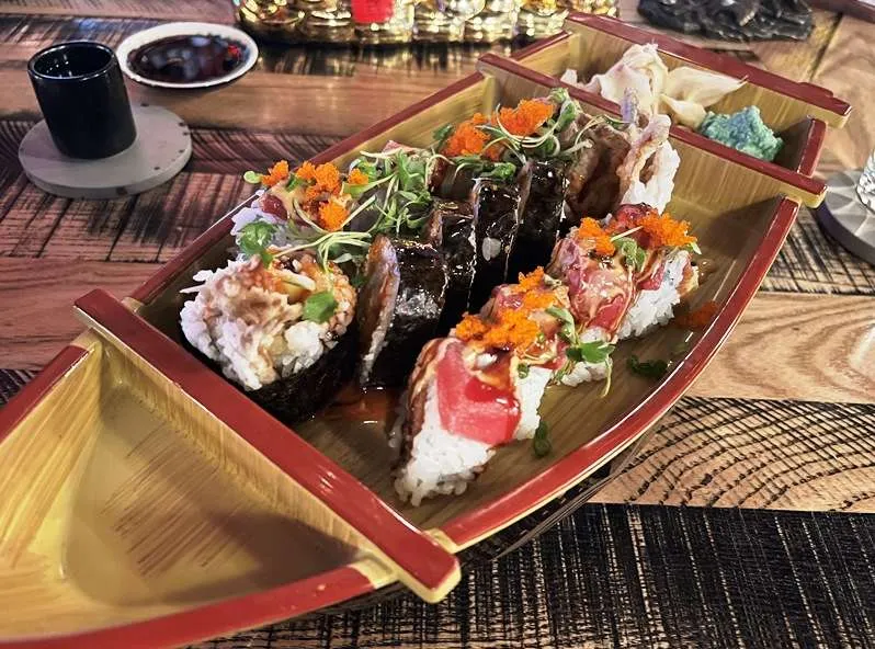 Sushi boat at Iza Whiskey & Eats in Carrboro - nctriangledining.com