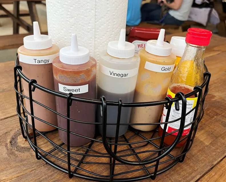 Sauces tray at Longleaf Swine in Raleigh - nctriangledining.com