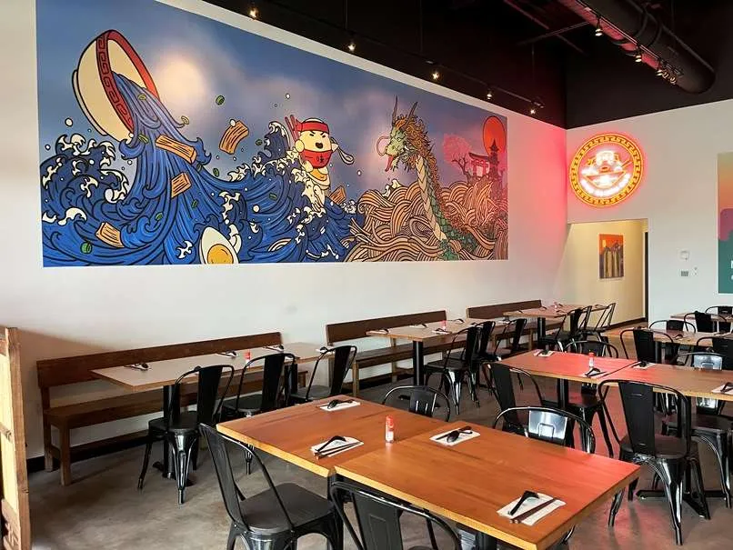 Dining room mural at Miso Ramen Bar in Raleigh - nctriangledining.com