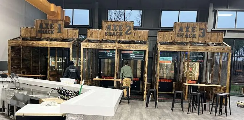 Axe-throwing area at RushHour Karting in Morrisville - nctriangledining.com