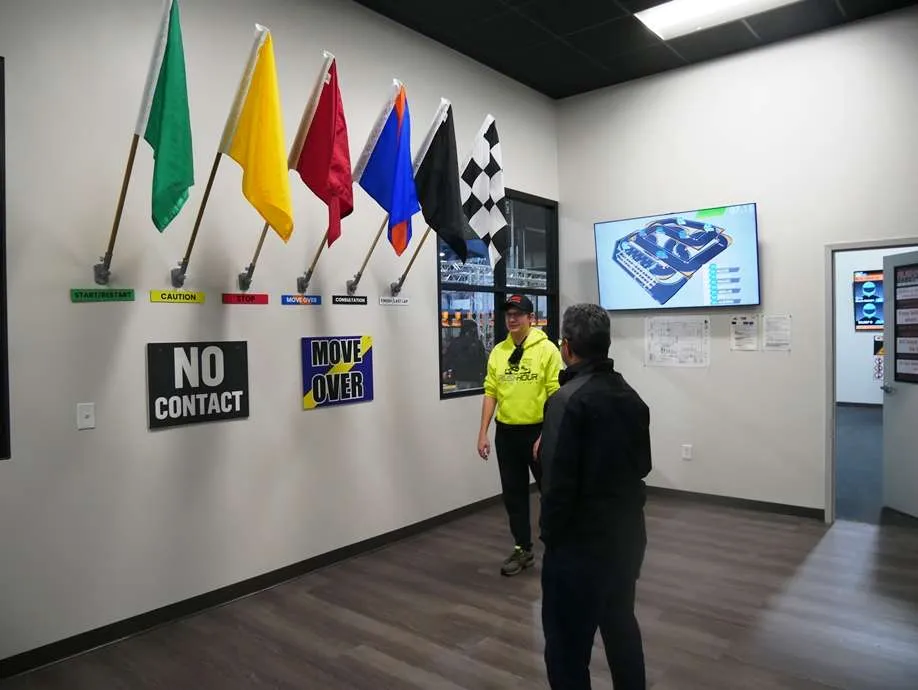 Racer briefing room at RushHour Karting in Morrisville - nctriangledining.com