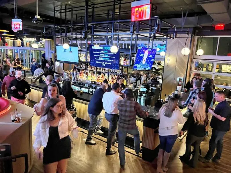 1st floor bar at Sports & Social at Fenton in Cary - nctriangledining.com
