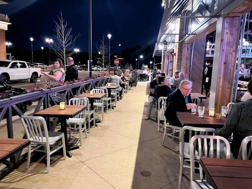 Front patio at Sports & Social at Fenton in Cary - nctriangledining.com
