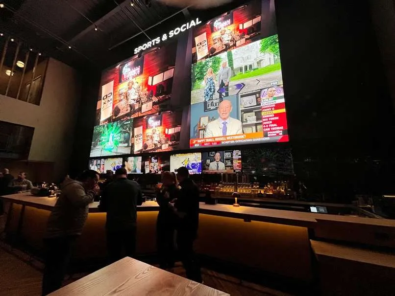 42' super screen at Sports & Social at Fenton in Cary - nctriangledining.com