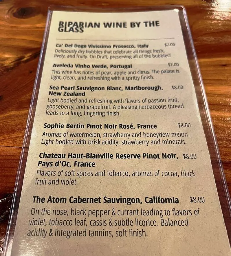 Wine menu at Riparian Provision Co. in Raleigh - nctriangledining.com