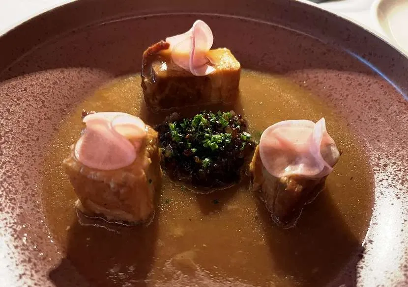 Seared pork belly with pickled greens at Madre in Raleigh - nctriangledining.com