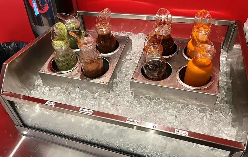 Hot sauce bar at Taco Bamba in Raleigh - nctriangledining.com