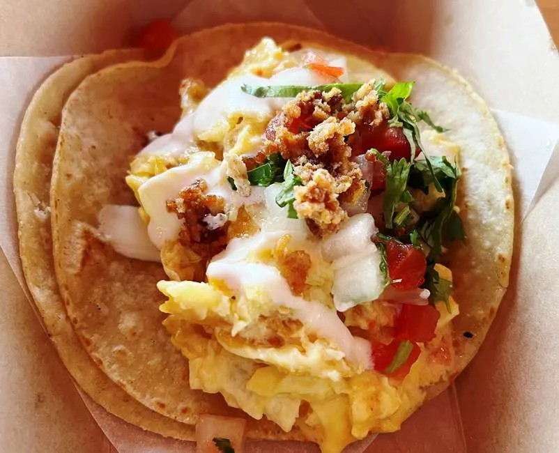 Migas breakfast taco at Taco Bamba in Raleigh - nctriangledining.com