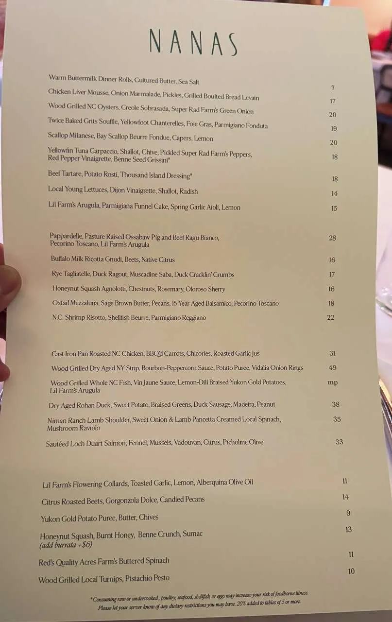 Sample menu (March 2024) at Nanas, Durham - nctriangledining.com