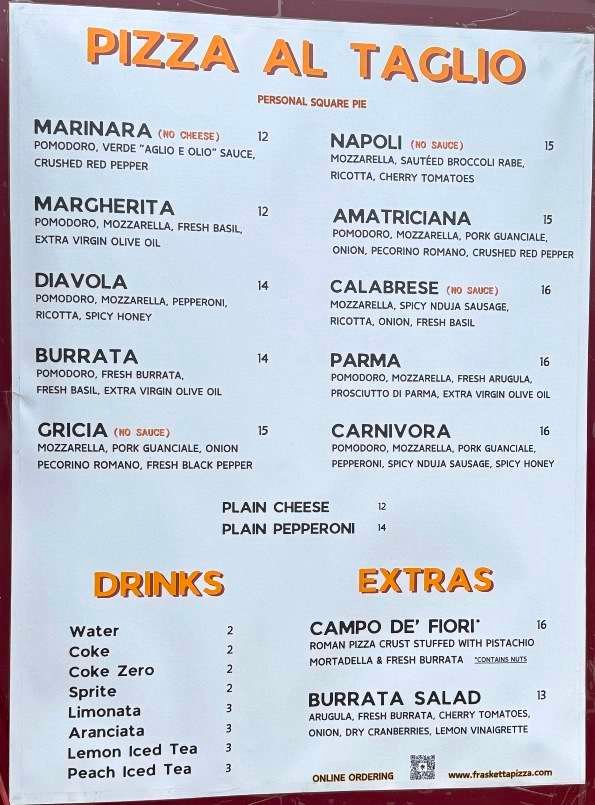 Frasketta Pizza Romana food truck menu and prices - nctriangledining.com