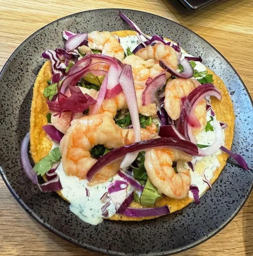 Shrimp tostada at Atomic Clock Brewing in Durham - nctriangledining.com