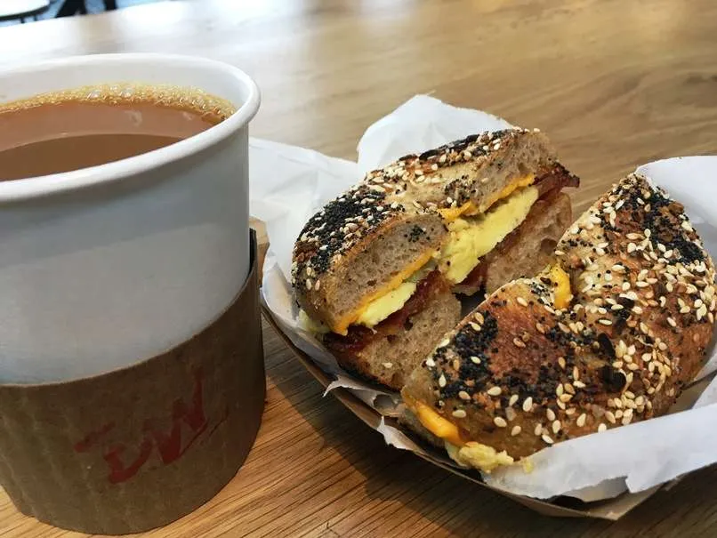 Coffee and sandwich at Benchwarmers Bagels in Raleigh - nctriangledining.com