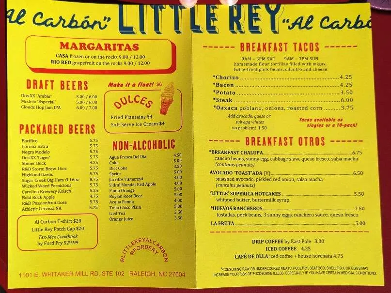 Menu at Little Rey in Raleigh - nctriangledining.com