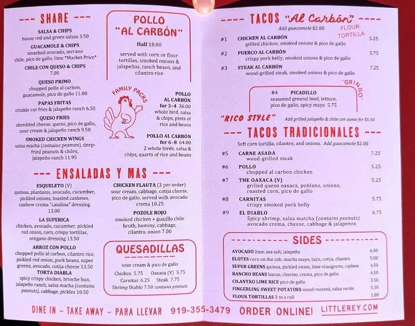 Menu at Little Rey in Raleigh - nctriangledining.com