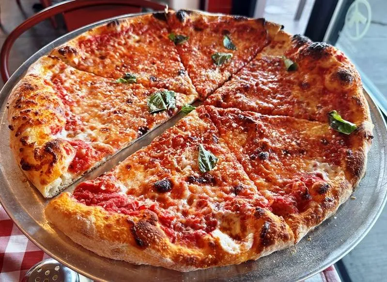 Margherita pizza at Dino's Pizza in Durham - nctriangledining.com