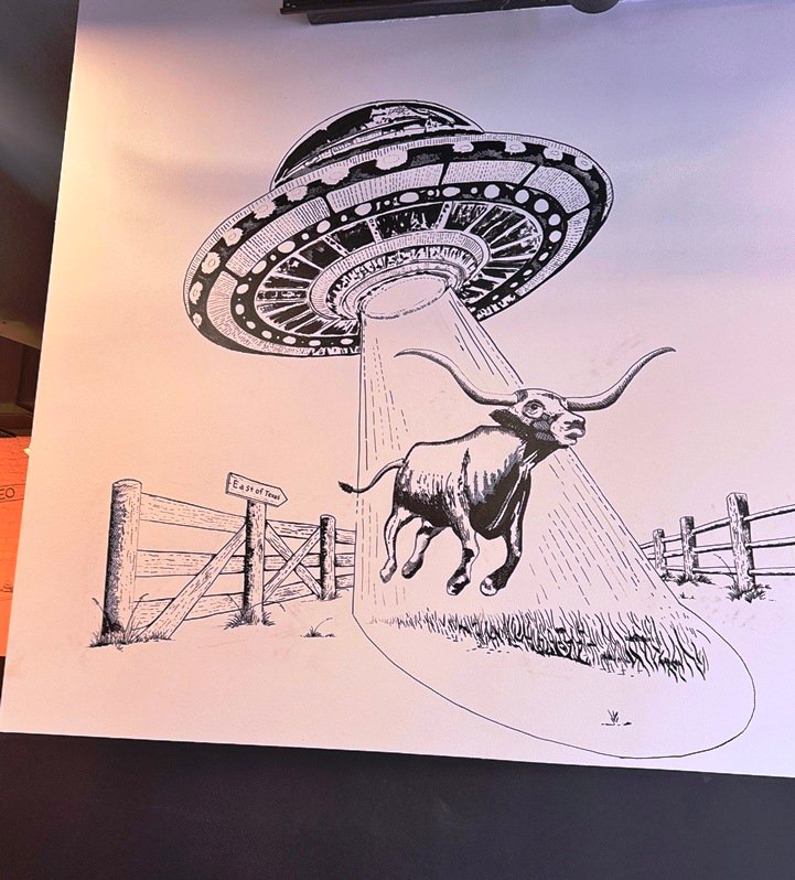 Space cow mural at East of Texas at ATC in Durham - nctriangledining.com