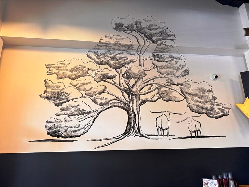 Tree mural at East of Texas at ATC in Durham - nctriangledining.com