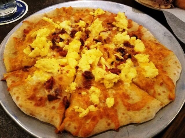 Breakfast pizza at the Flying Saucer